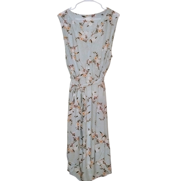 Women's AVA and VIV Baby Blue/Green Floral Print Sleeveless Summer Midi Dress 2X - Picture 11 of 15